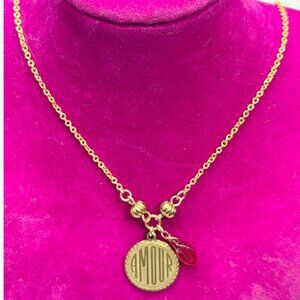 Vintage amour red glass leaf charm necklace